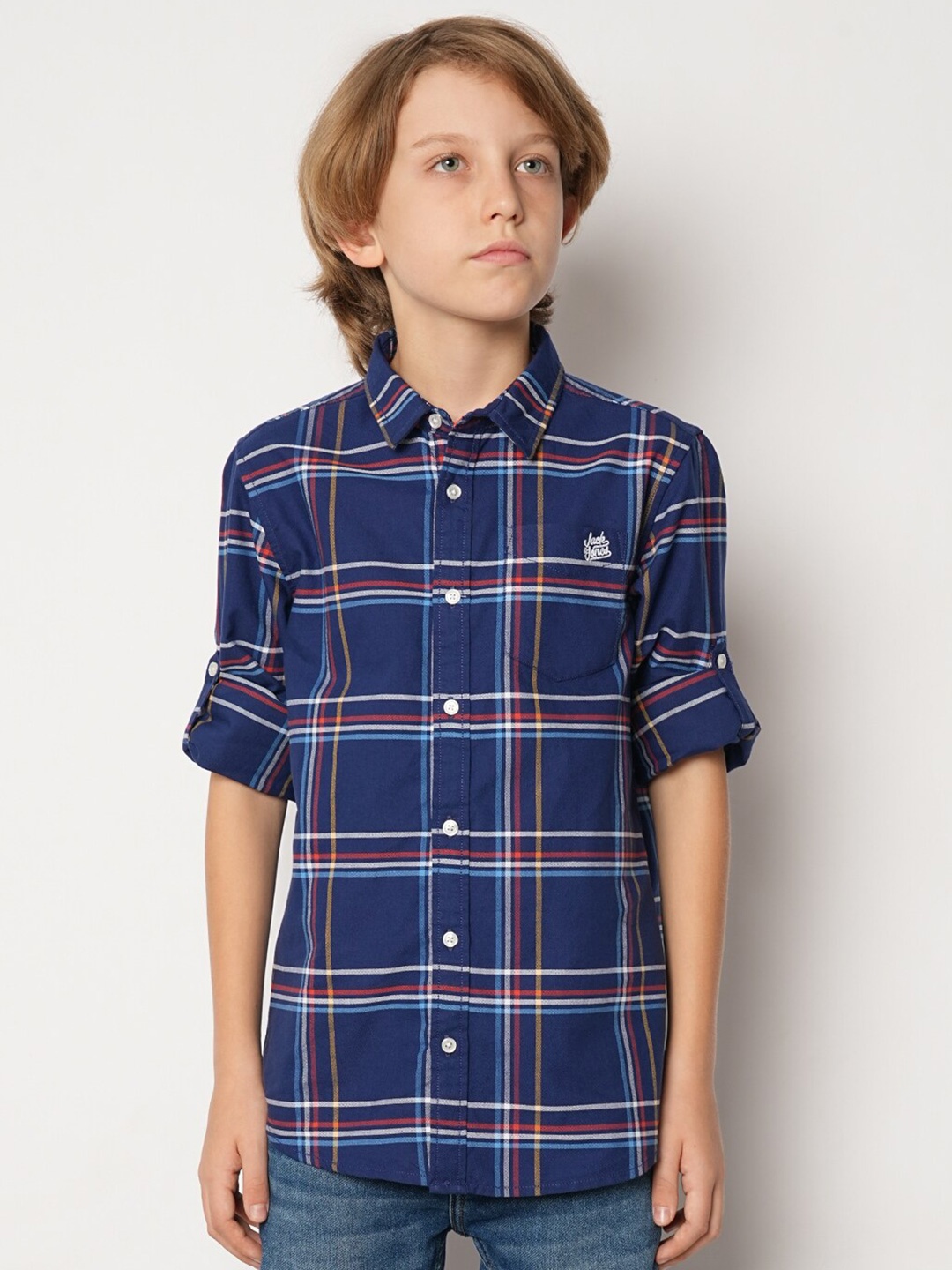 

Jack & Jones Junior Boys Tartan Checked Pure Cotton Casual Shirt, Navy blue