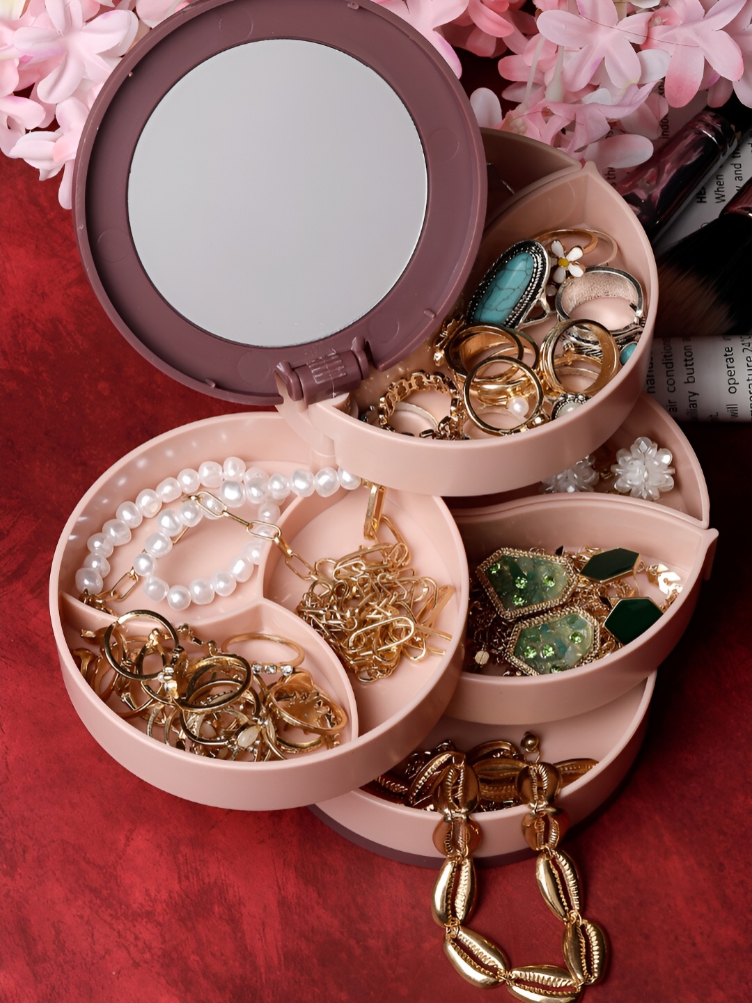 

Scintillare By Sukkhi Brown & Peach 4-Layered Rotating Jewellery Organiser