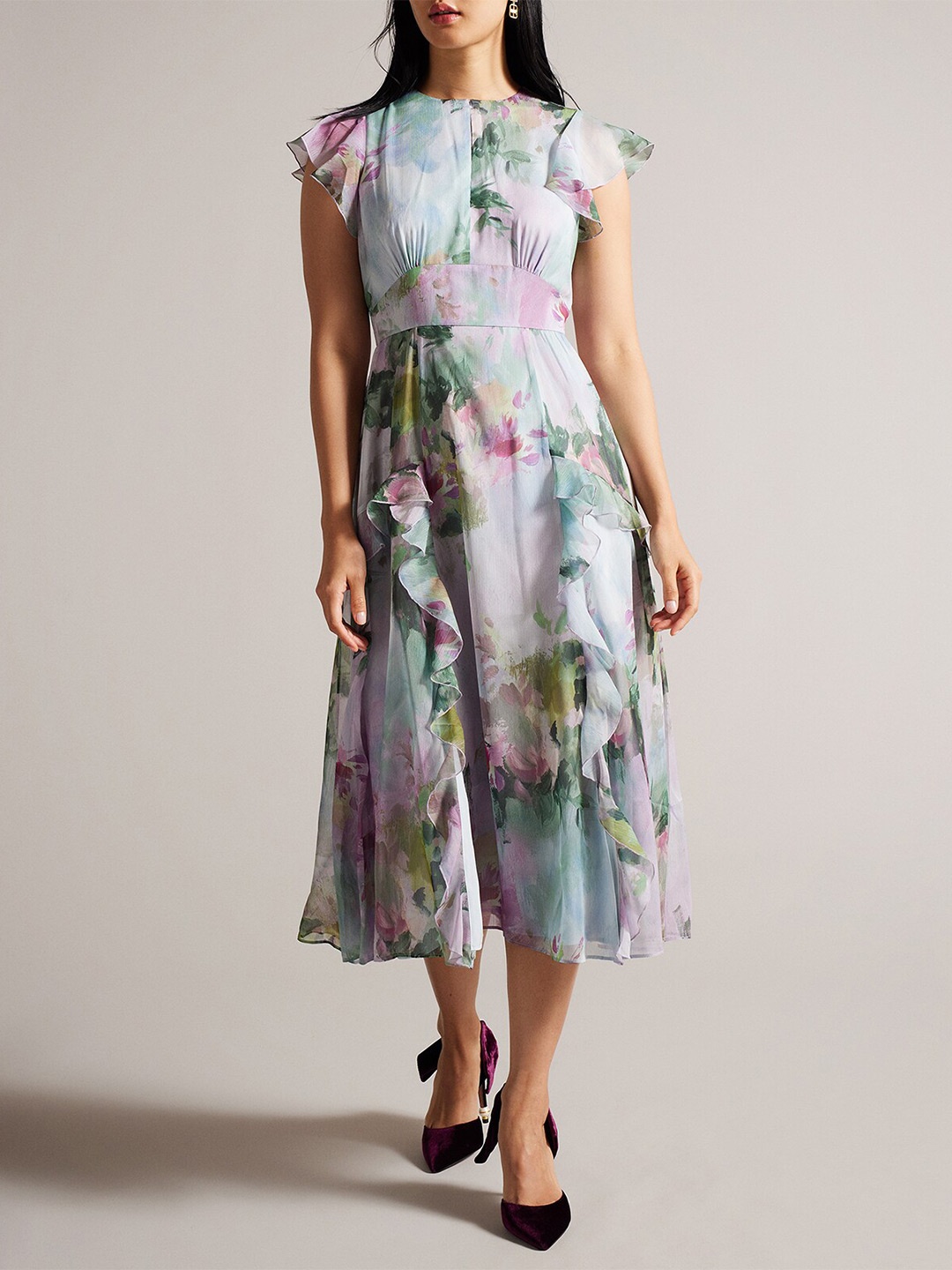 

Ted Baker Floral Print Midi Dress, Grey