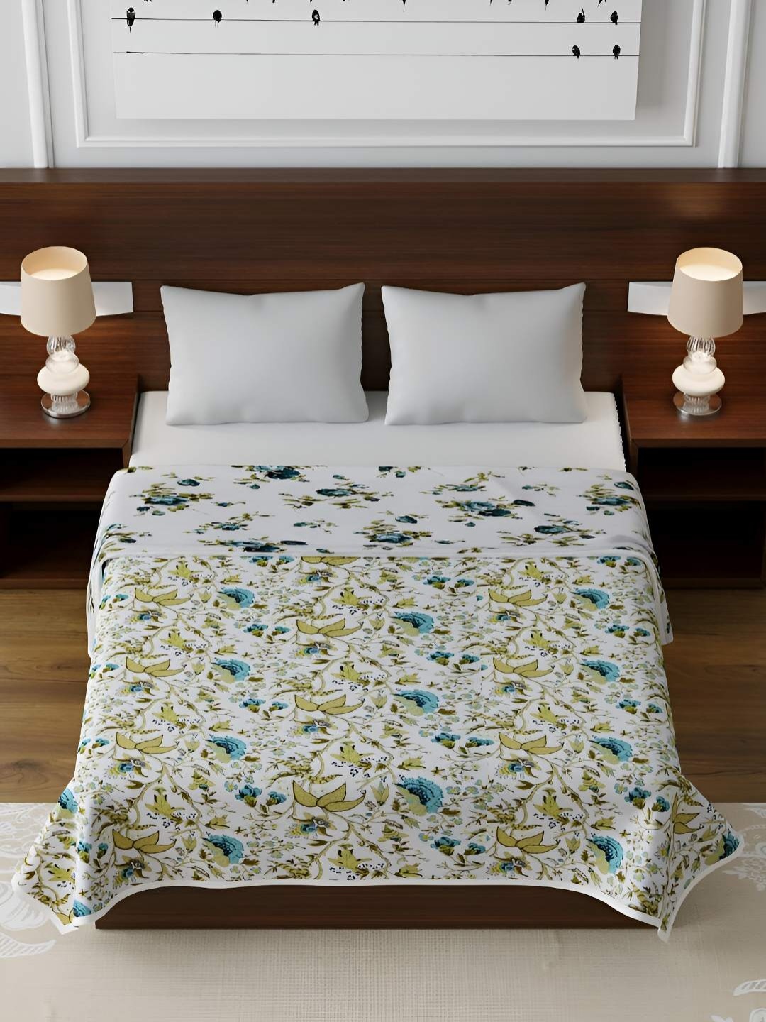 

tundwal's Navy Blue & White Floral AC Room 210 GSM Single Bed Dohar