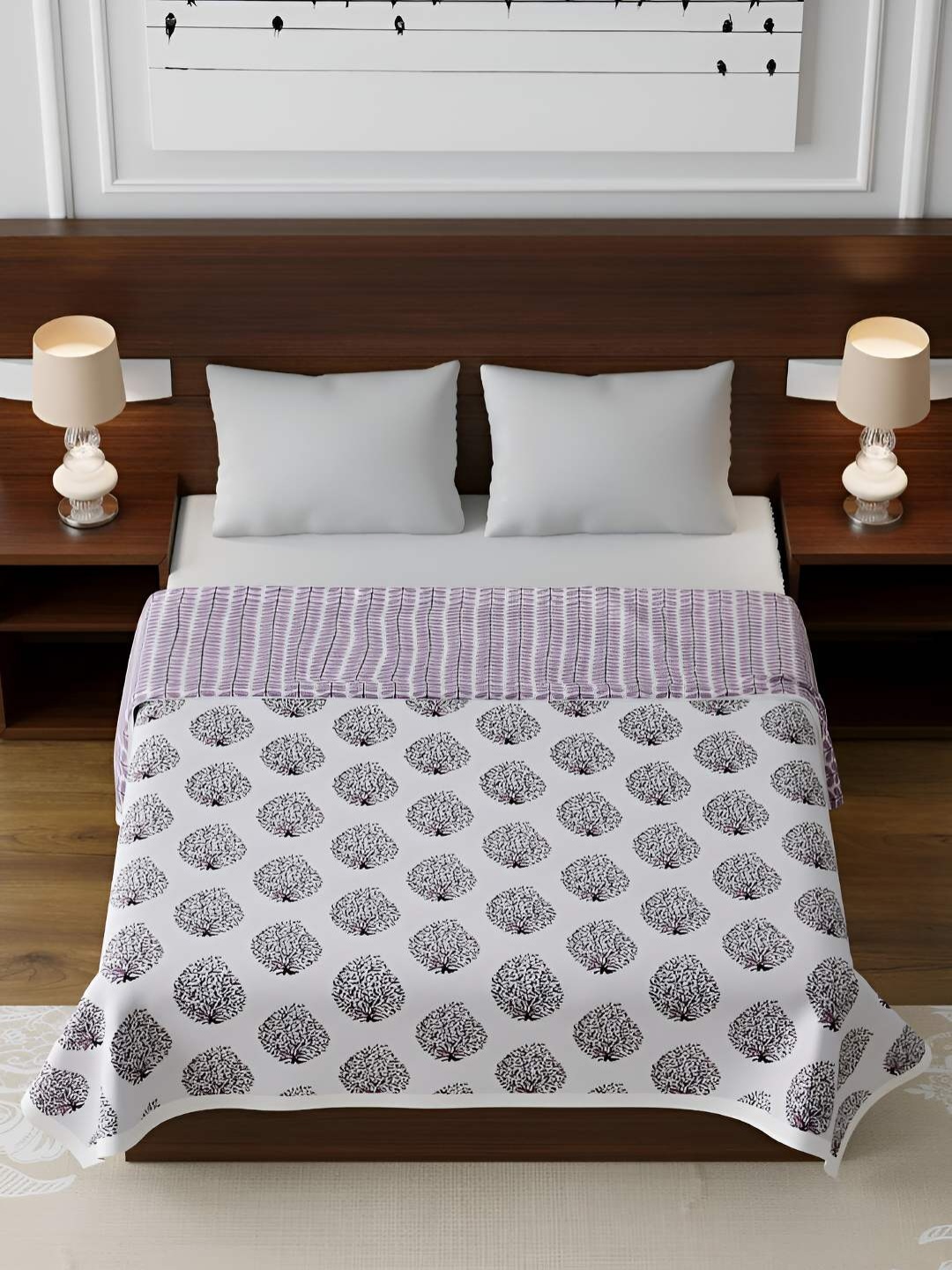 

tundwal's Purple & White Floral AC Room 210 GSM Single Bed Dohar