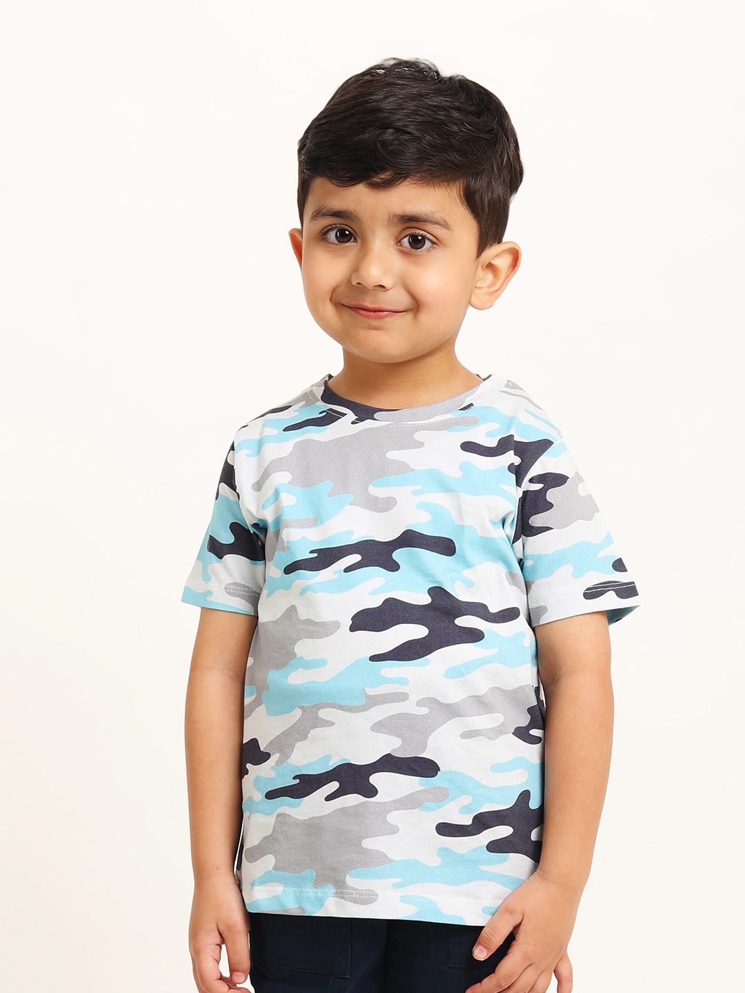 

Campana Boys Camouflage Printed Pure Cotton T-Shirt, Blue