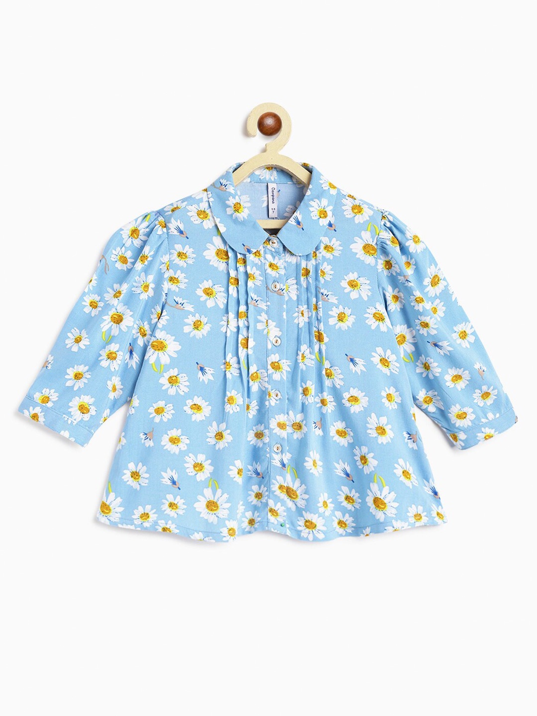 

Campana Girls Floral Printed Peter Pan Collar Pleated Shirt Style Top, Blue