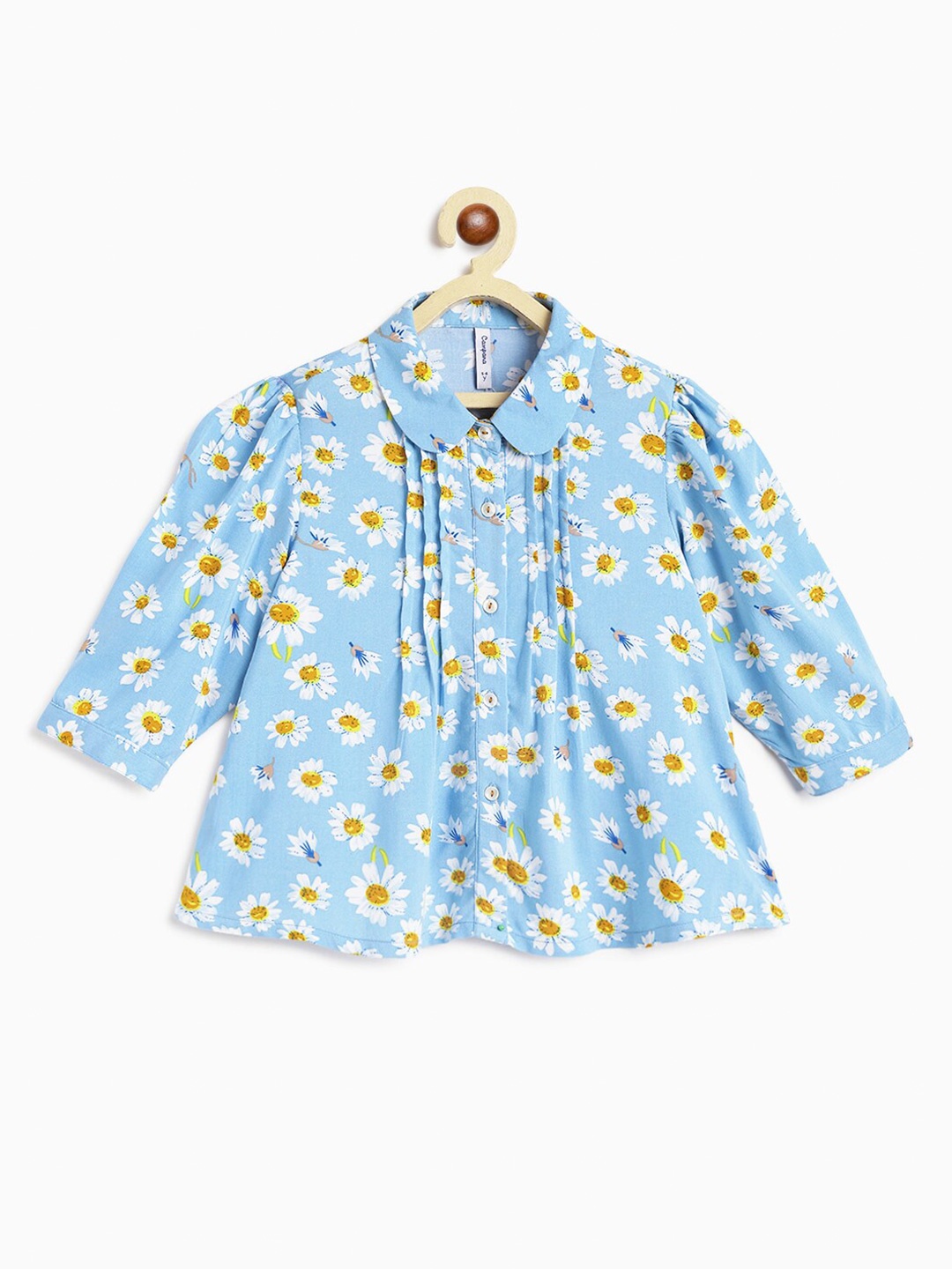 

Campana Girls Floral Printed Peter Pan Collar Pleated Shirt Style Top, Blue