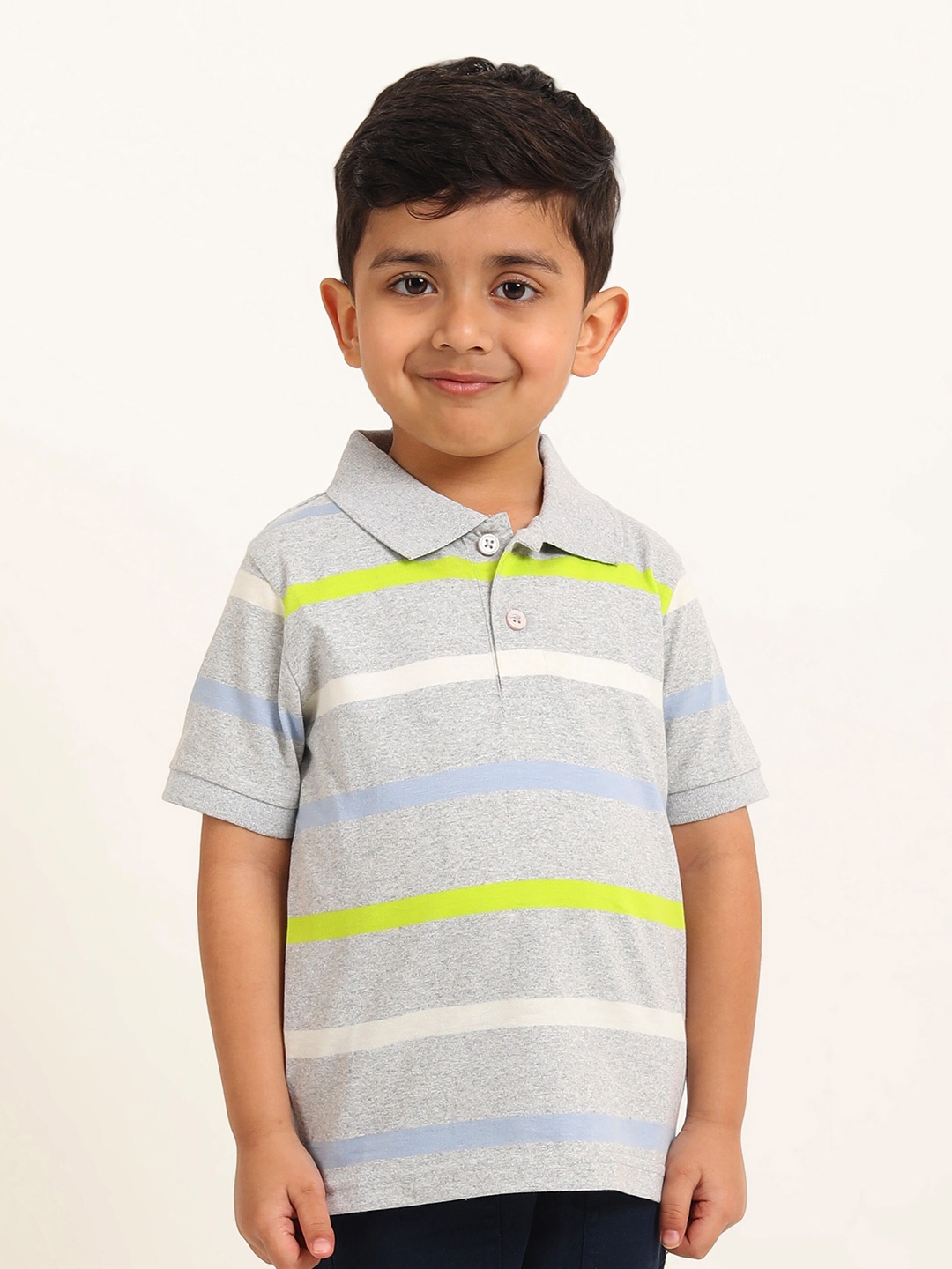 

Campana Boys Striped Polo Collar Pure Cotton T-Shirt, Grey