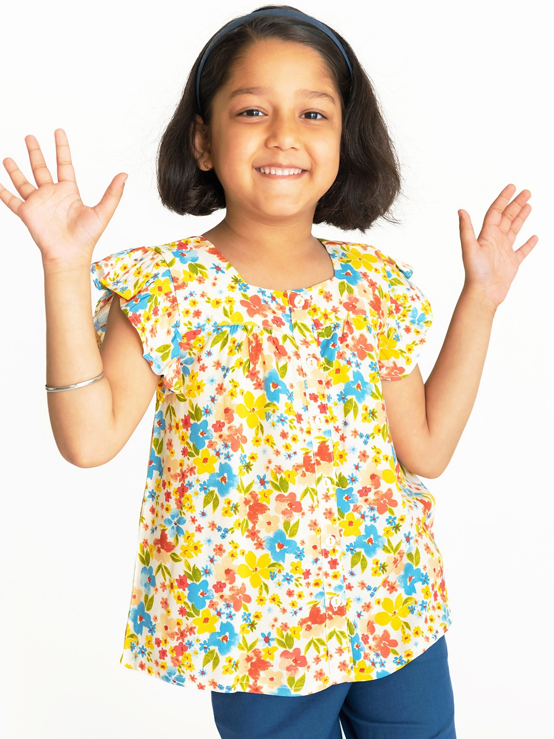 

Campana Floral Printed Flutter Sleeve Top, Beige