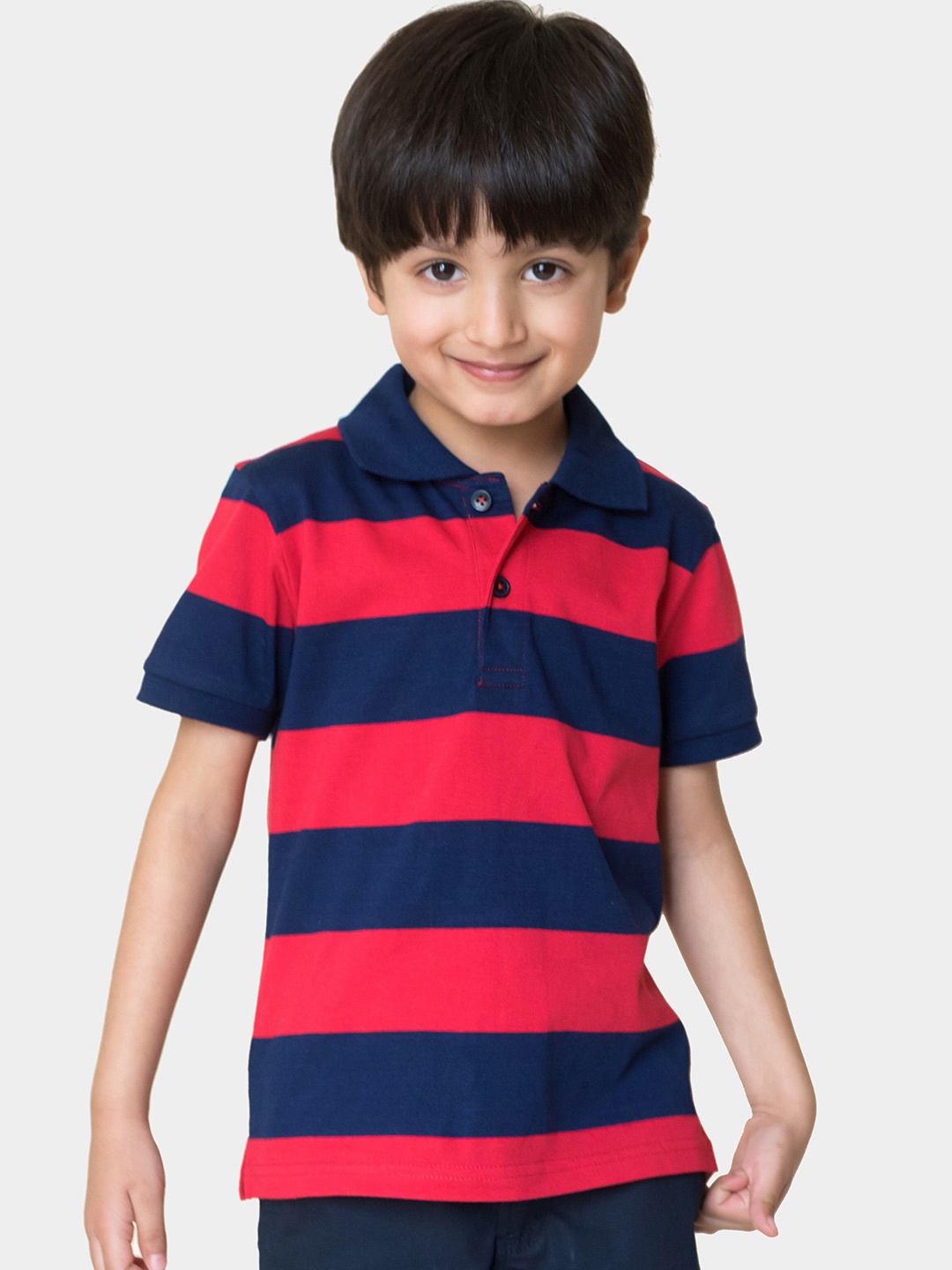 

Campana Boys Striped Polo Collar Pure Cotton T-Shirt, Navy blue