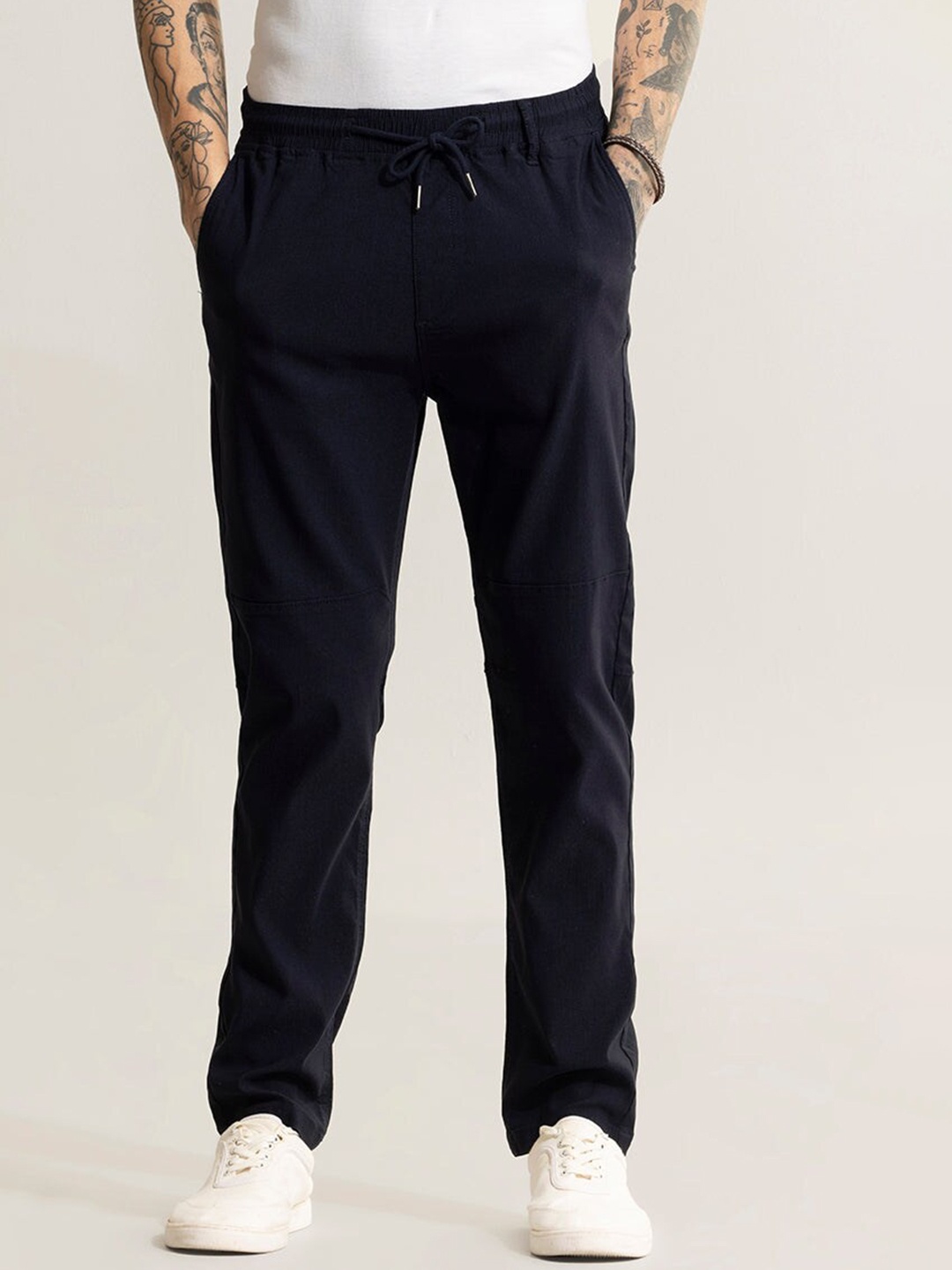 

Snitch Navy Blue Men Cotton Mid-Rise Track Pant