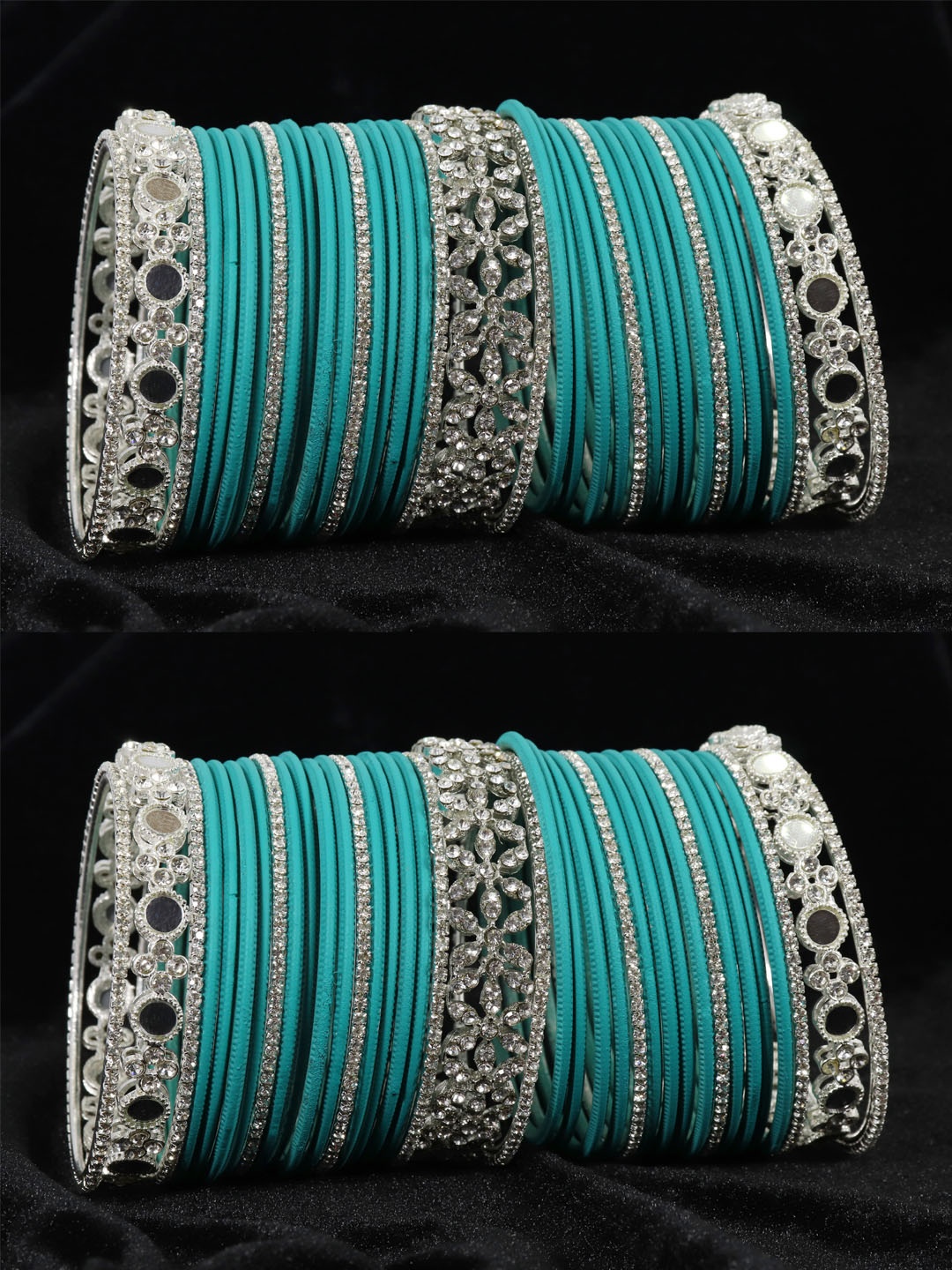 

LAVAZZA 74-Pcs Stone-Studded Bangles, Teal