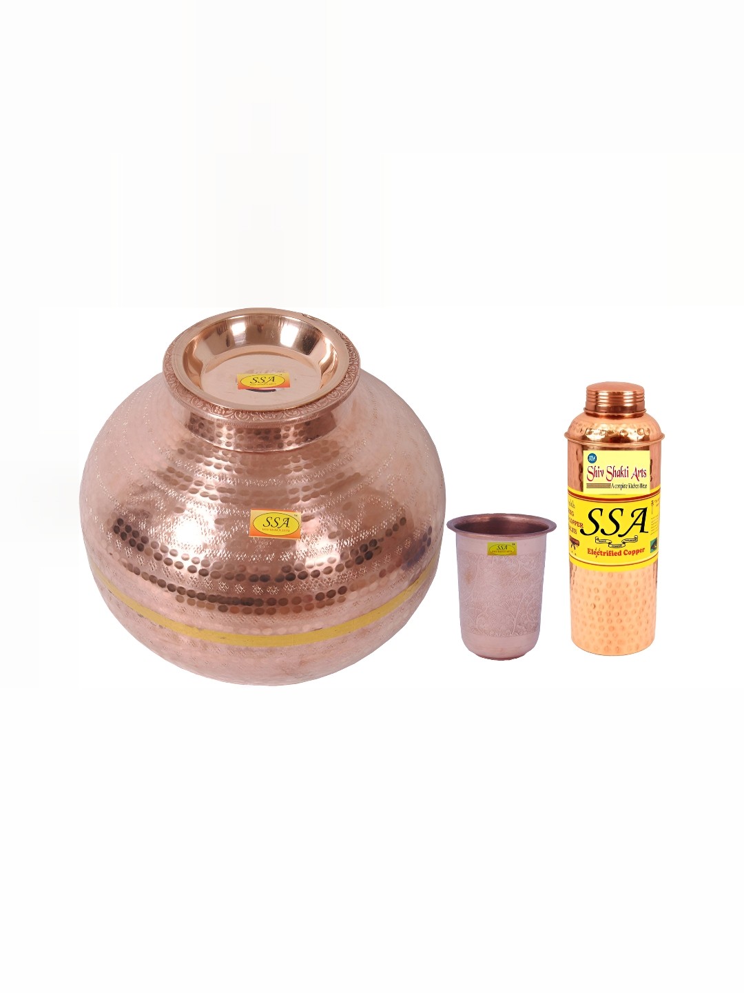 

Shivshakti Arts Brown 3Pcs Copper Water Pot With Bottle Glass