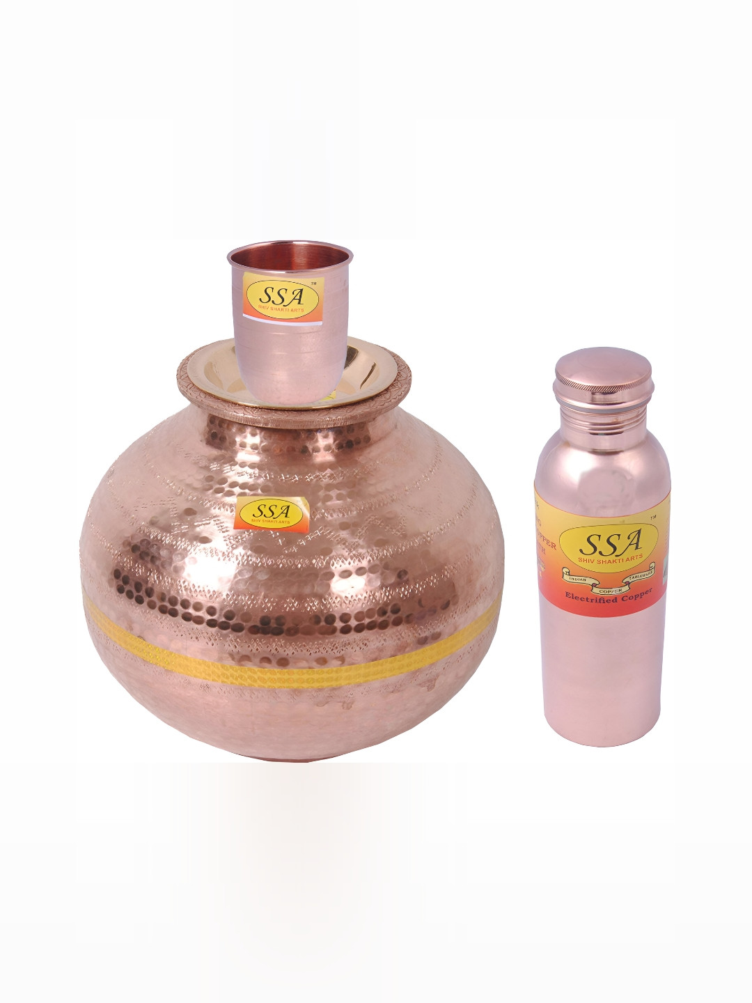 

Shivshakti Arts Brown 3 Pieces Copper Water Pot & Water Bottle & Pure Copper Glass