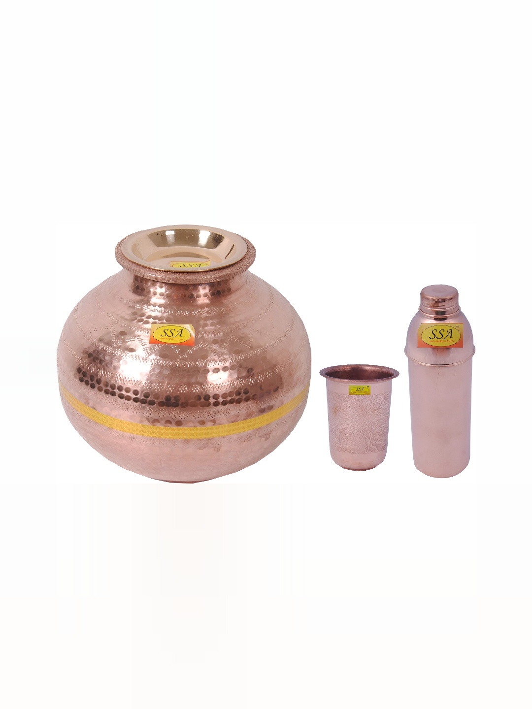 

Shivshakti Arts Brown 3 Pieces Copper Water Pot & Water Bottle & Pure Copper Glass