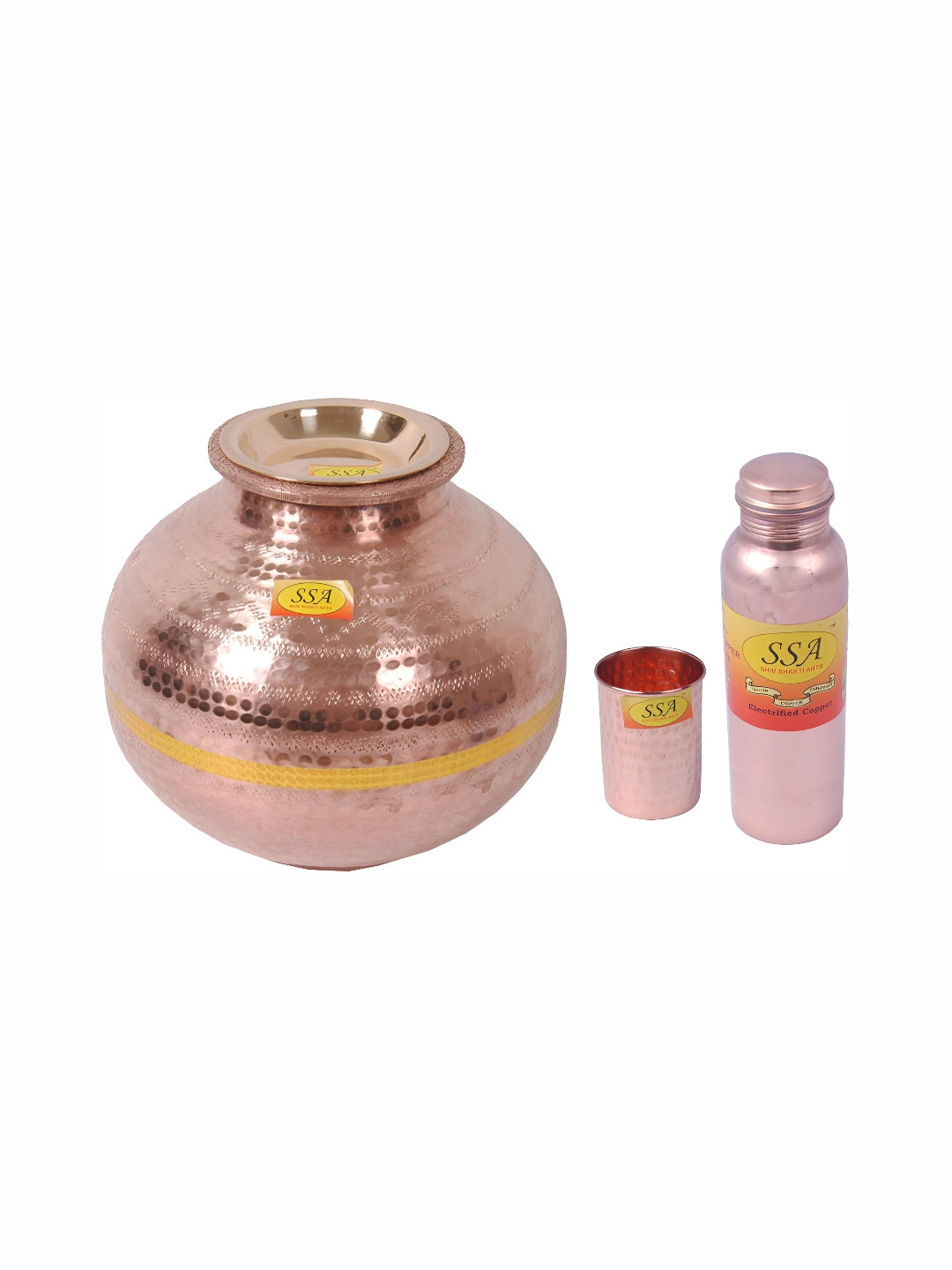 

Shivshakti Arts Brown 3 Pieces Copper Water Pot & Water Bottle & Pure Copper Glass