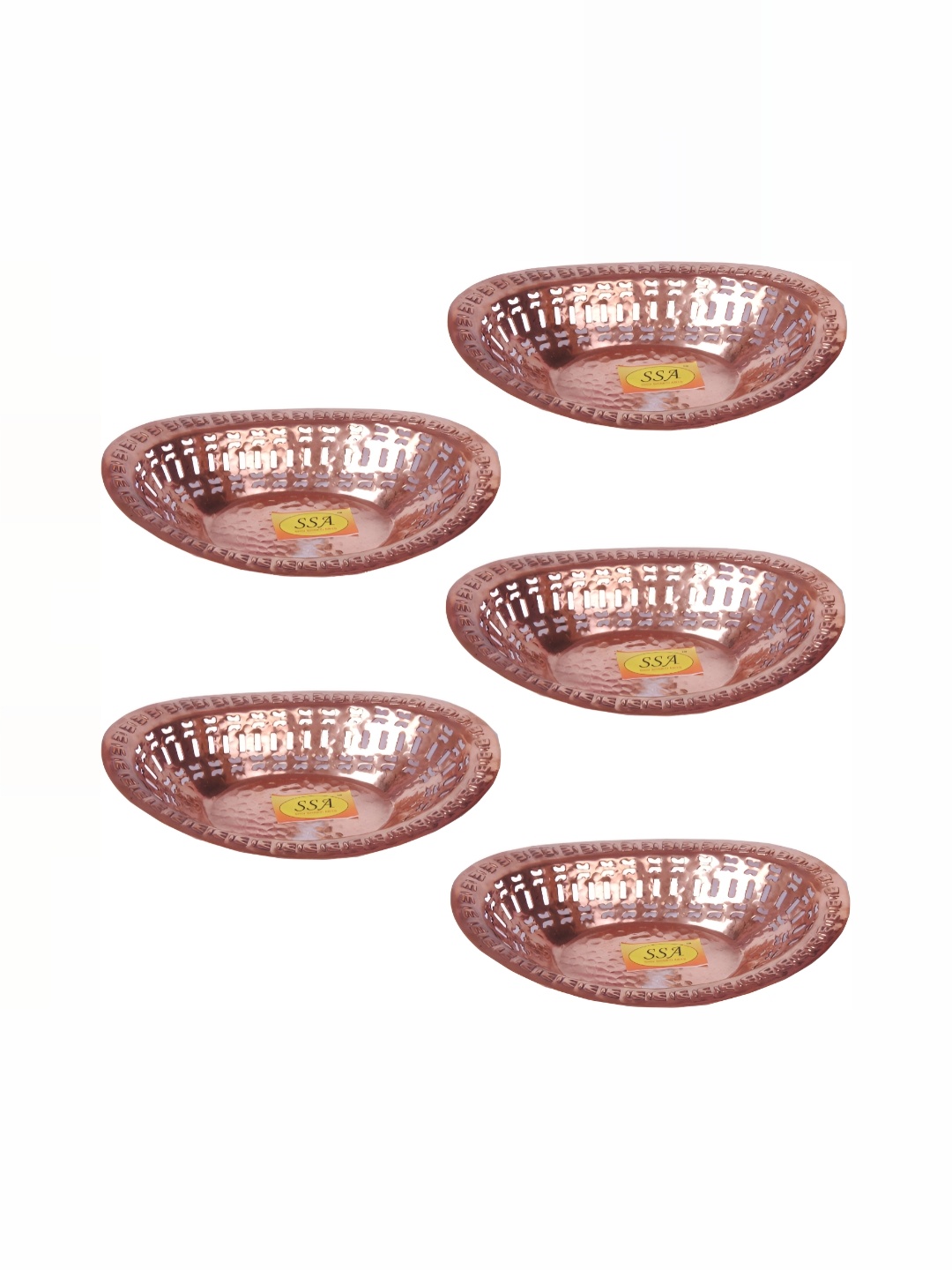 

Shivshakti Arts Brown 5 Pieces Pure Copper Oval Shape Fruit Basket