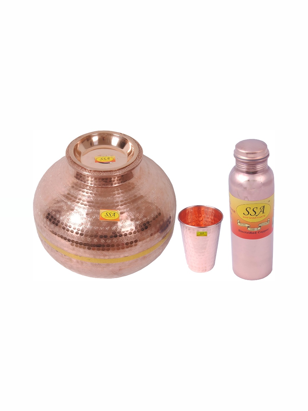 

Shivshakti Arts Copper-Toned 3 Pcs Copper Water Pot & 1 Water Bottle & 1 Glass
