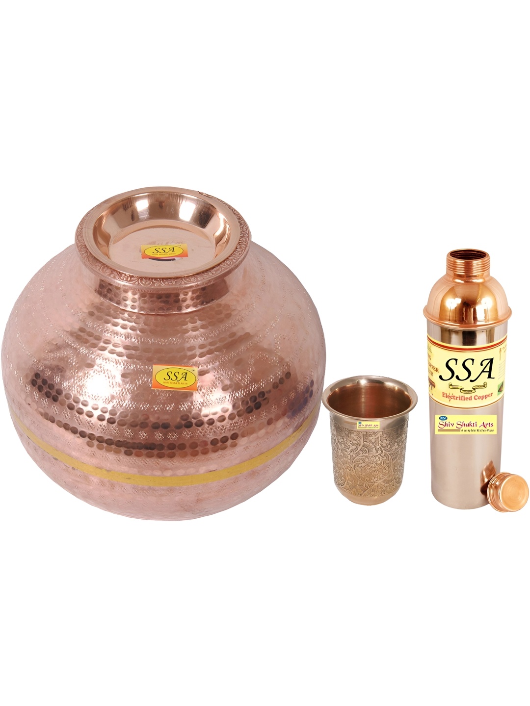 

Shivshakti Arts Copper-Toned 3 Pcs Copper Water Pot & 1 Water Bottle & 1 Glass