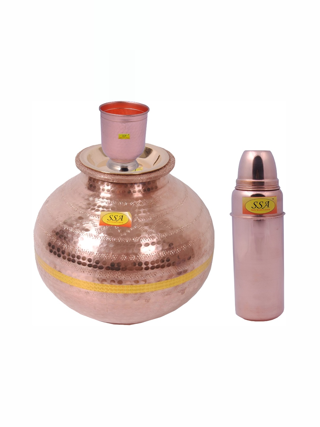 

Shivshakti Arts Copper-Toned 3 Pcs Copper Water Pot & 1 Water Bottle & 1 Glass