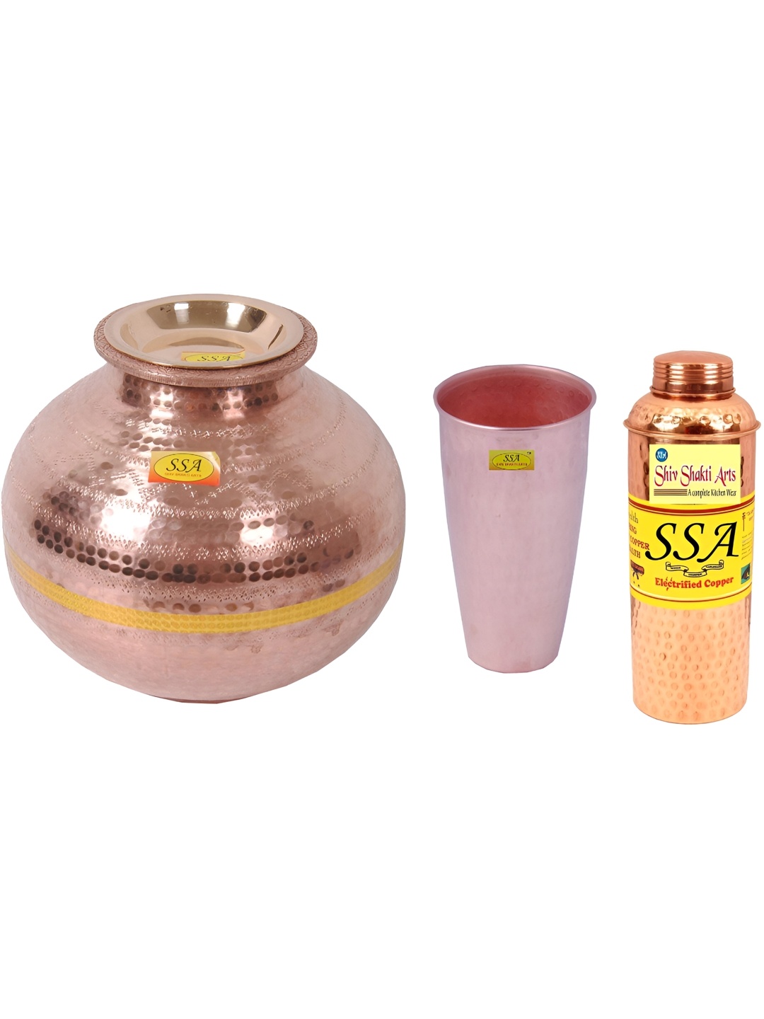 

Shivshakti Arts Brown 3 Pieces Copper Water Pot and Water Bottle with Glass