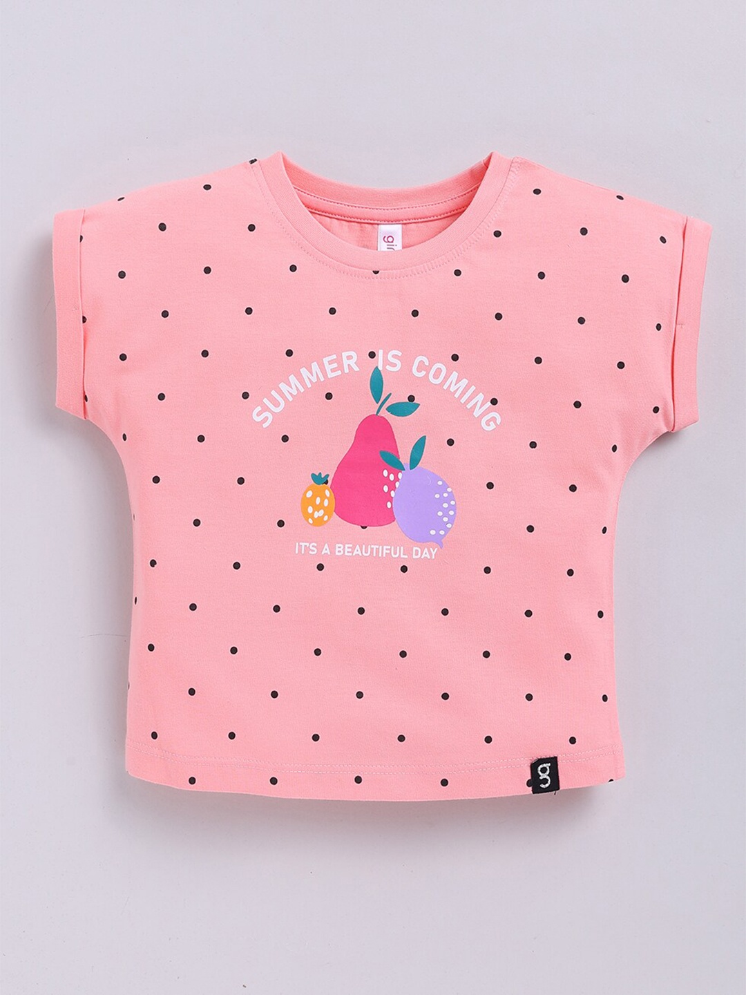

Ginie Girls Polka Dot Printed Extended Sleeves Top, Peach