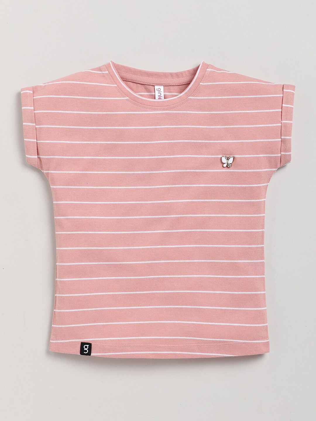 

Ginie Girls Horizontal Striped Extended Sleeves Top, Pink