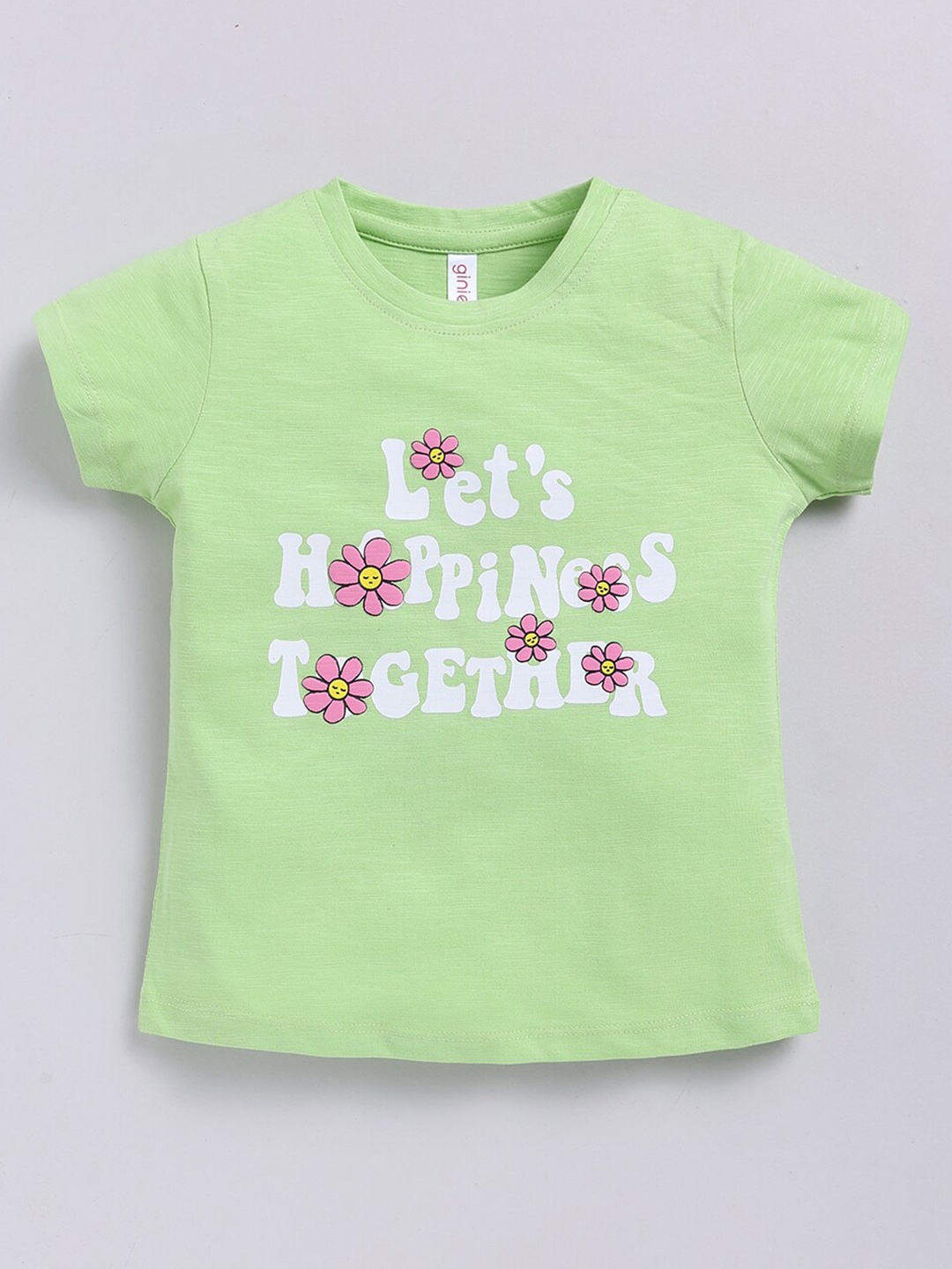 

Ginie Girls Typography Printed Cotton Tshirts, Green