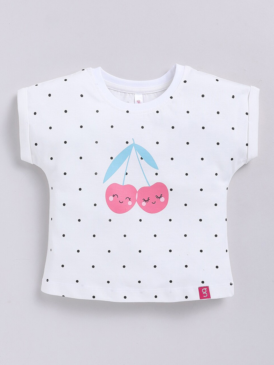 

Ginie Girls Polka Dot Printed Extended Sleeves Top, White