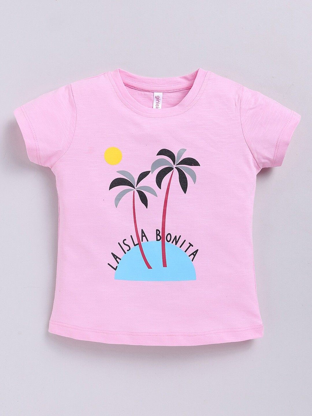 

Ginie Girls Graphic Printed Cotton Tshirts, Pink
