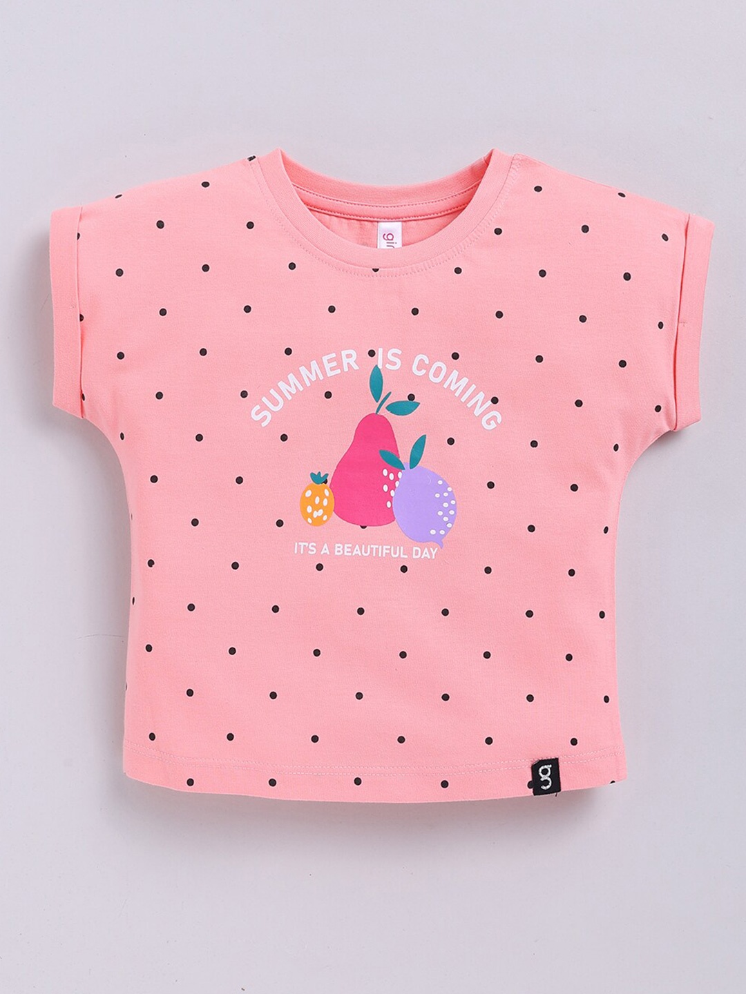 

Ginie Girls Polka Dot Printed Extended Sleeves Top, Peach