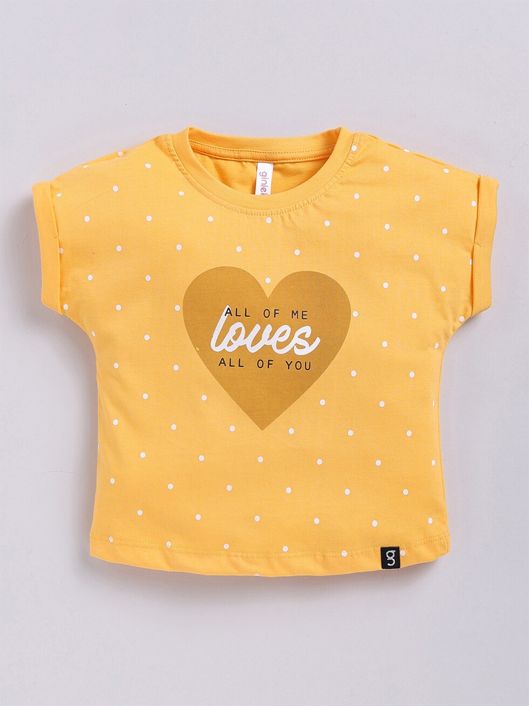 

Ginie Girls Polka Dot Printed Extended Sleeves Top, Yellow
