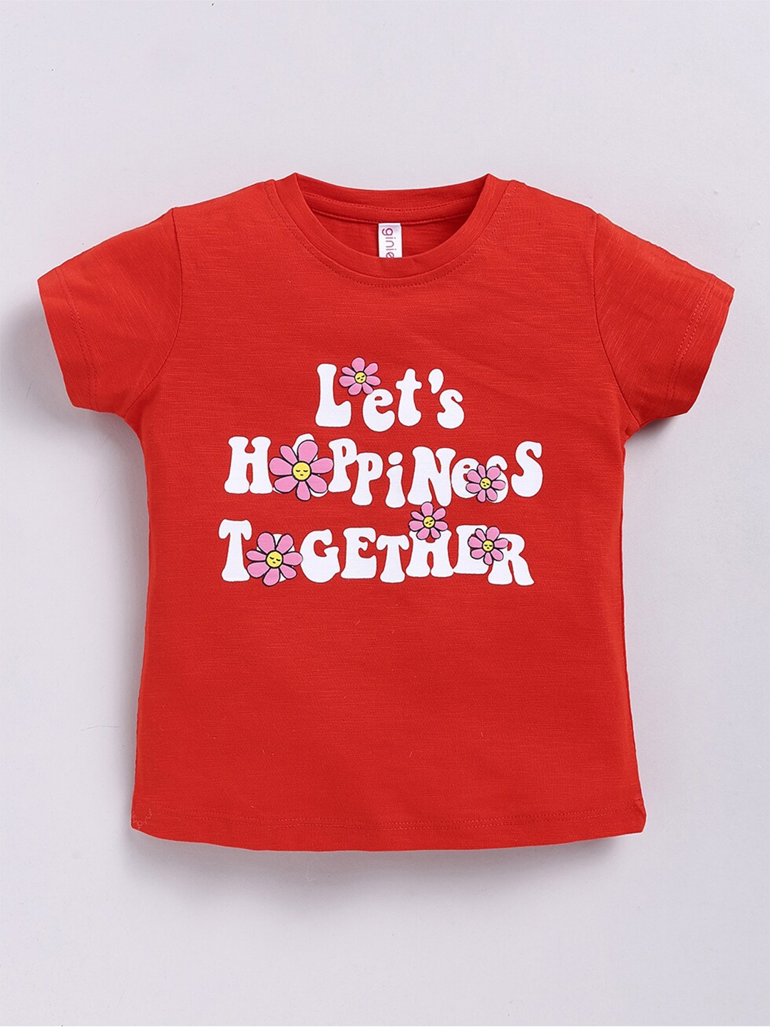 

Ginie Girls Typography Printed Cotton Tshirts, Red