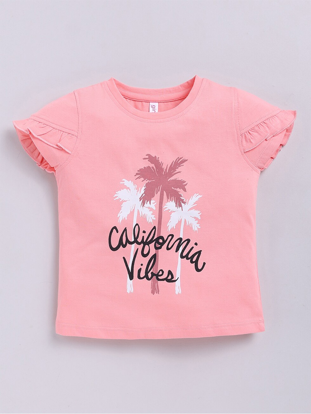 

Ginie Girls Tropical Printed Cap Sleeves Top, Peach