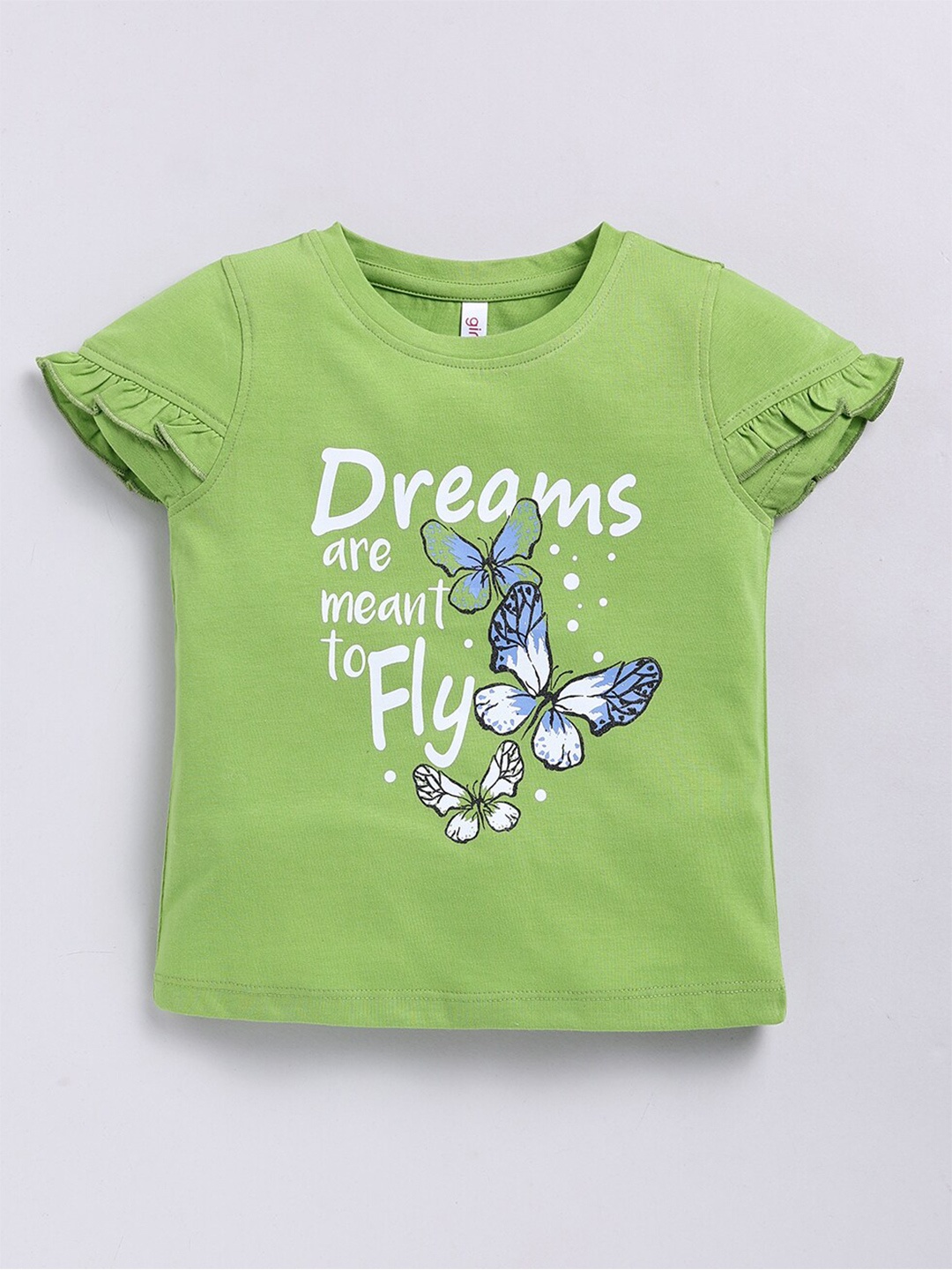 

Ginie Girls Typography Printed Cap Sleeves Top, Green