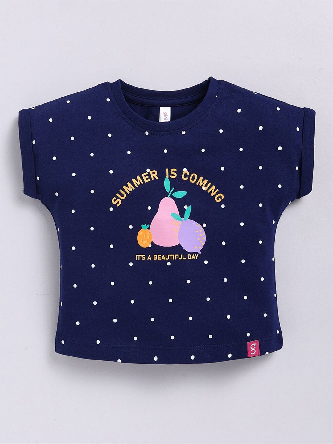 

Ginie Girls Polka Dot Printed Extended Sleeves Top, Navy blue