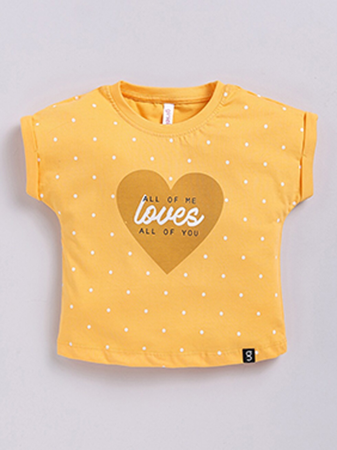 

Ginie Girls Polka Dot Printed Extended Sleeves Top, Mustard