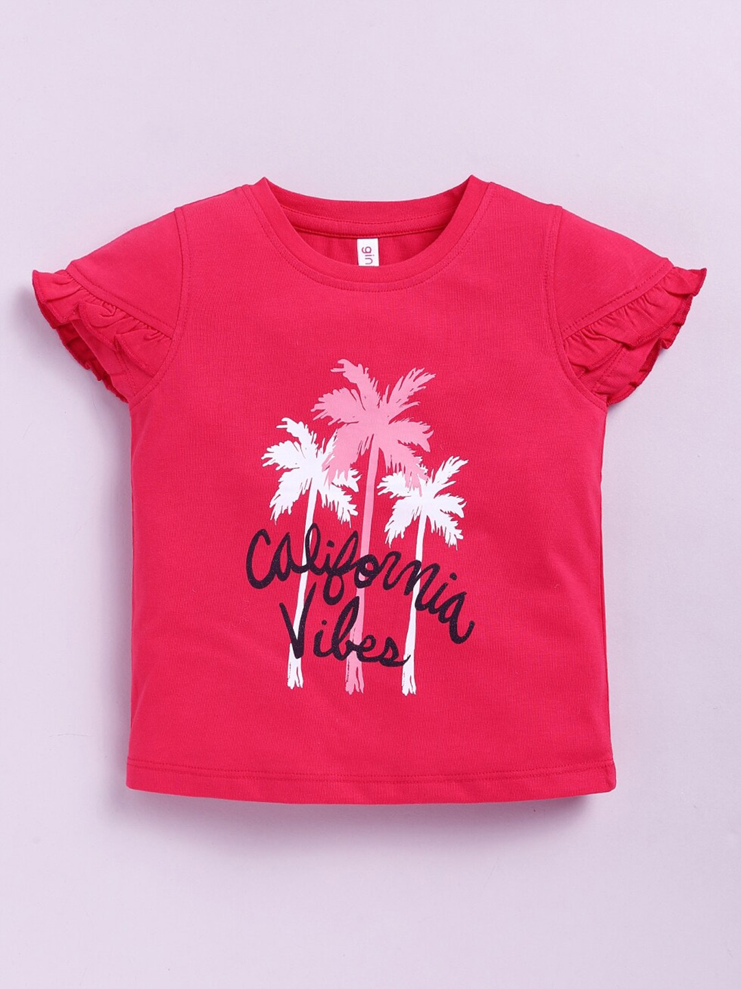 

Ginie Girls Floral Printed Round Neck Cap Sleeves Top, Red