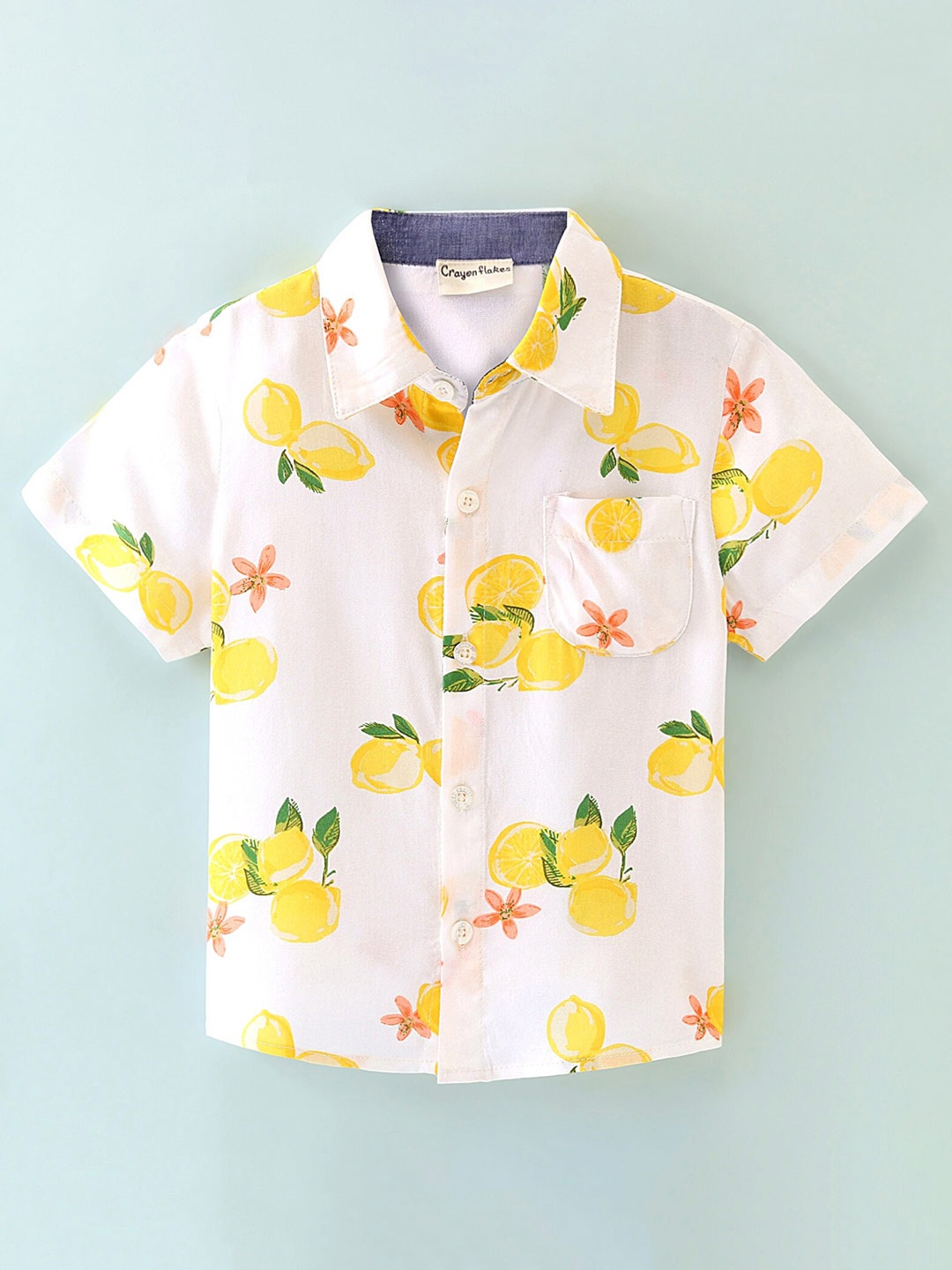 

CrayonFlakes Boys Lemon Printed Short Sleeves Casual Shirt, Off white