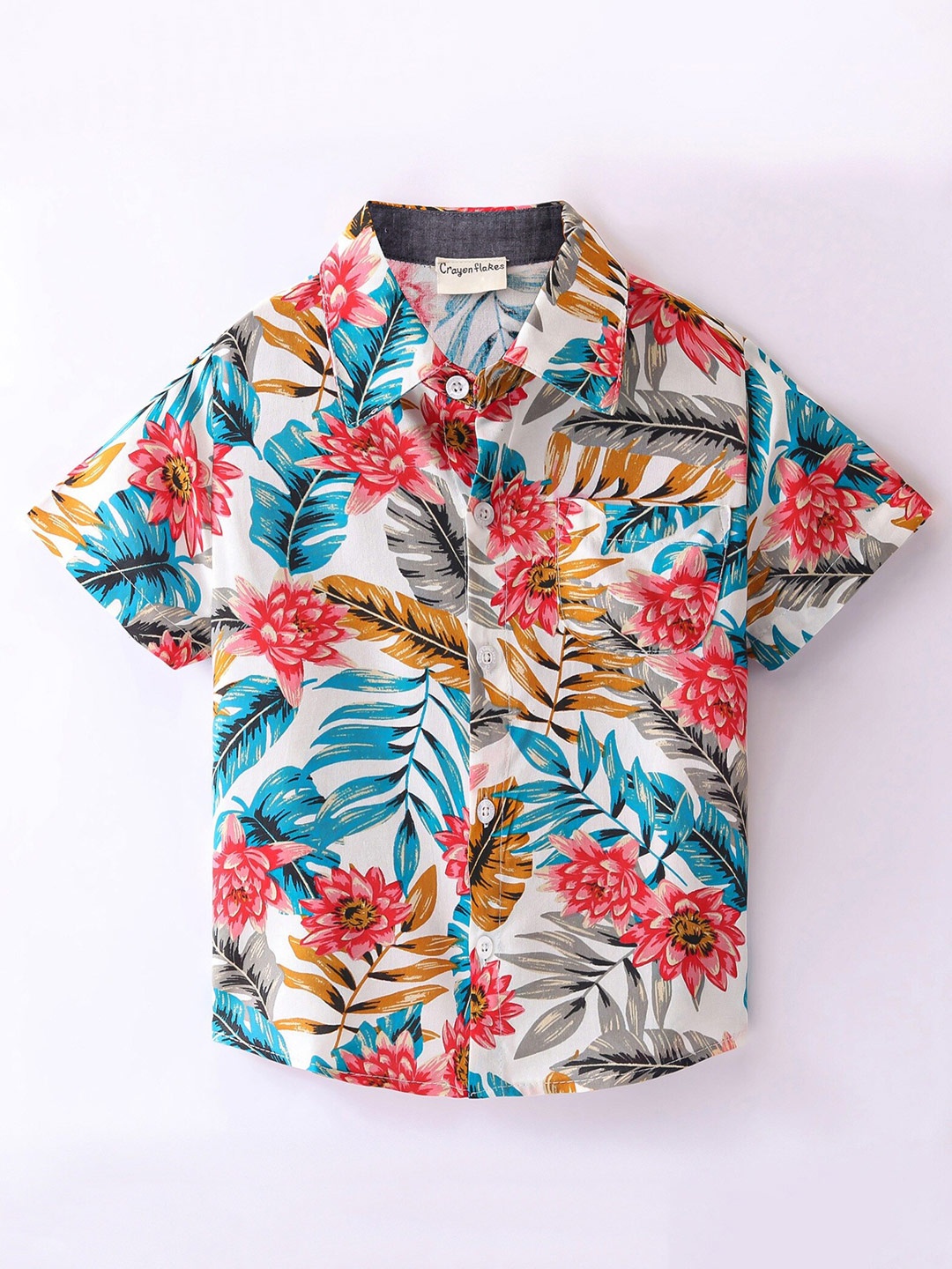 

CrayonFlakes Boys Floral Printed Short Sleeves Casual Shirt, Off white