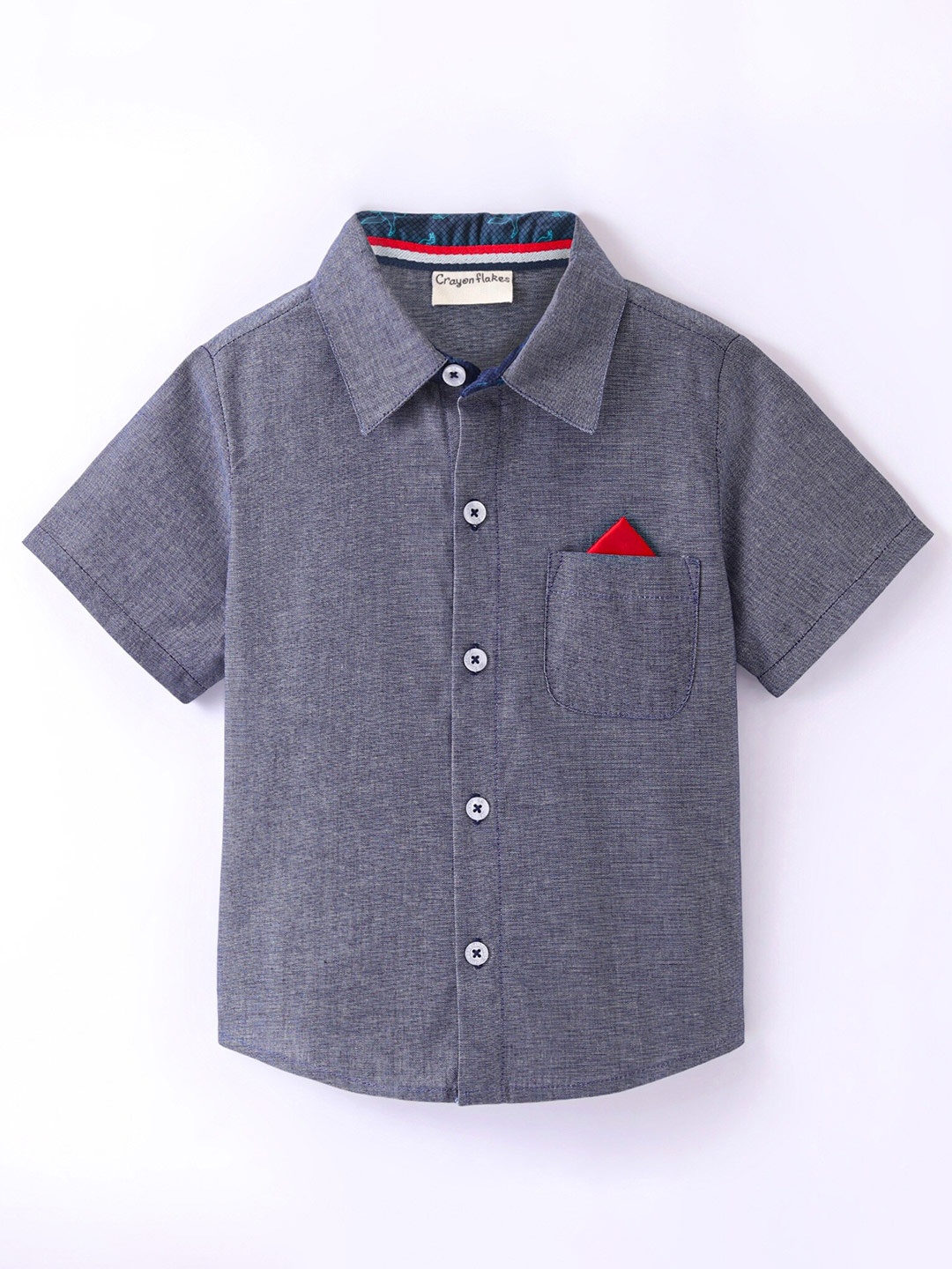 

CrayonFlakes Boys Spread Collar Short Sleeves Cotton Casual Shirt, Blue