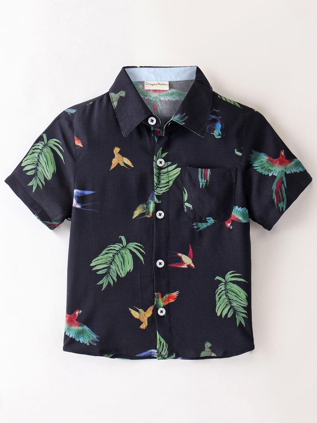 

CrayonFlakes Boys Tropical Printed Short Sleeves Casual Shirt, Navy blue