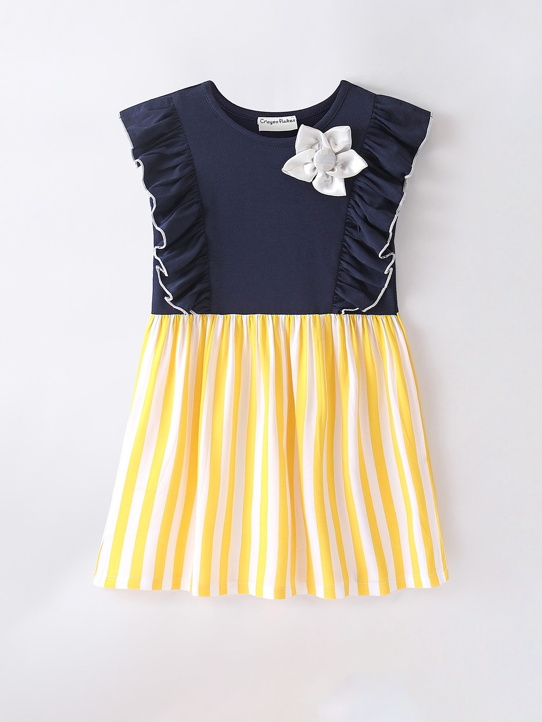 

CrayonFlakes Girls Striped Flutter Sleeve Cotton Fit & Flare Dress, Yellow