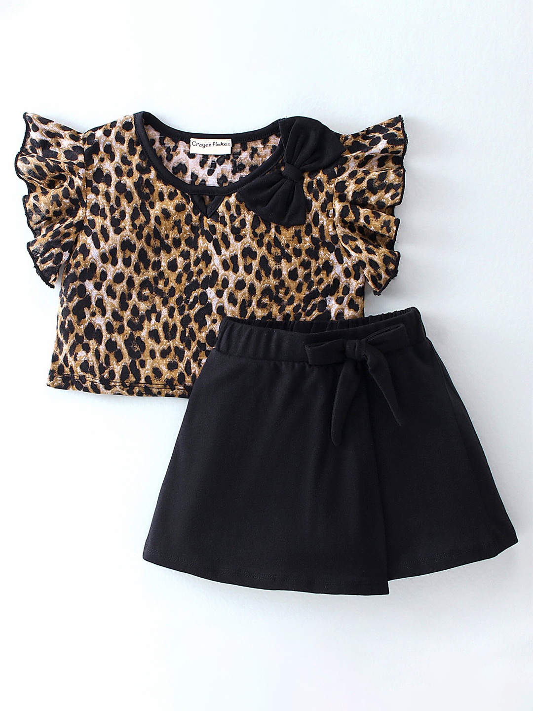 

CrayonFlakes Girls Animal Printed Top with Shorts, Black