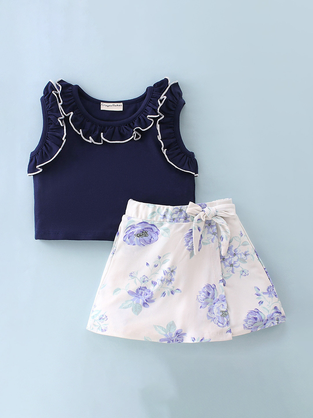 

CrayonFlakes Girls Pure Cotton Top with Shorts, Blue