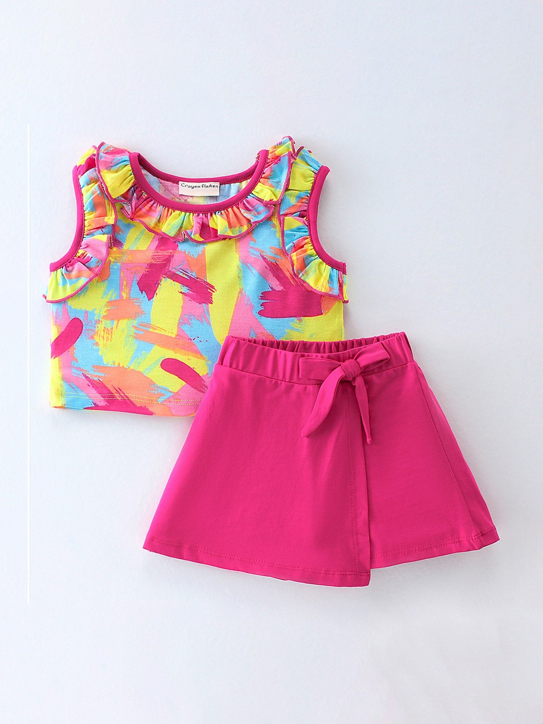 

CrayonFlakes Girls Printed Top with Shorts, Pink