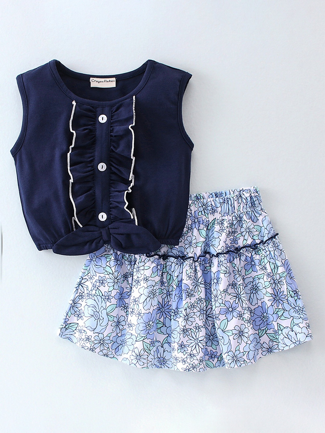 

CrayonFlakes Girls Pure Cotton Top with Skirt, Blue