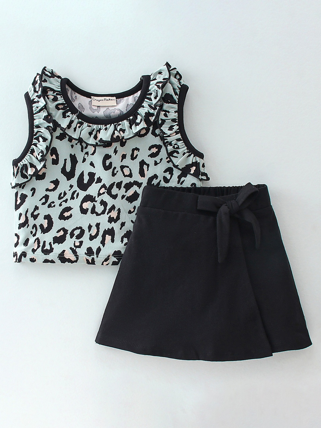 

CrayonFlakes Girls Animal Printed Top with Shorts, Black