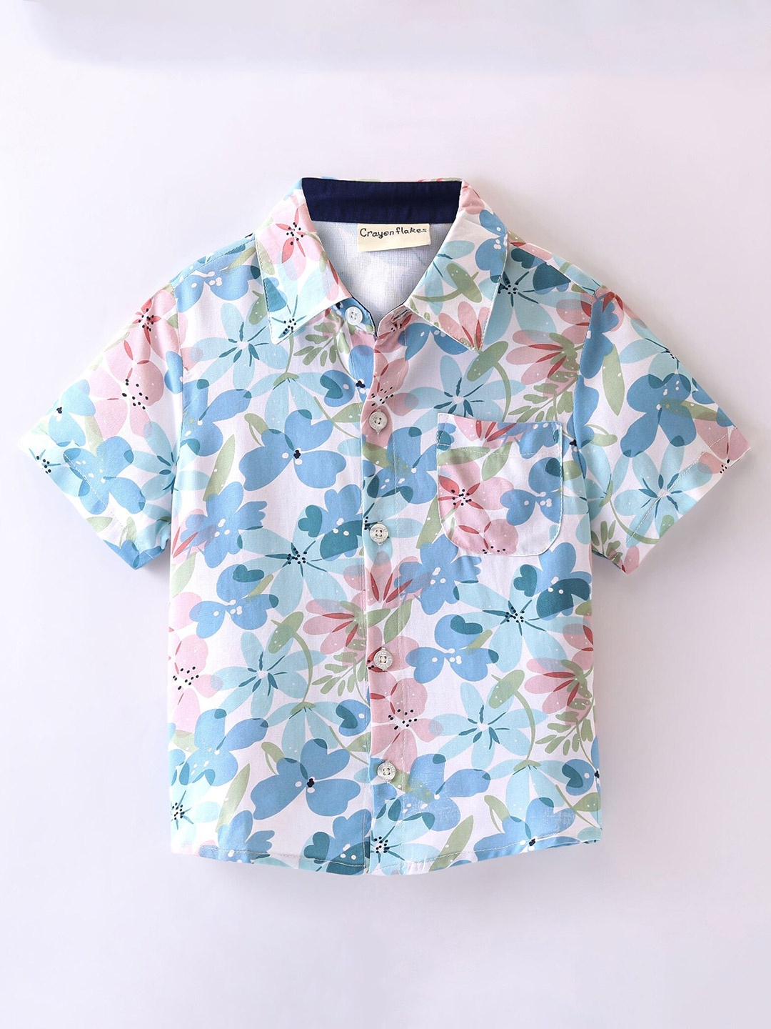 

CrayonFlakes Boys Floral Printed Short Sleeves Casual Shirt, Off white