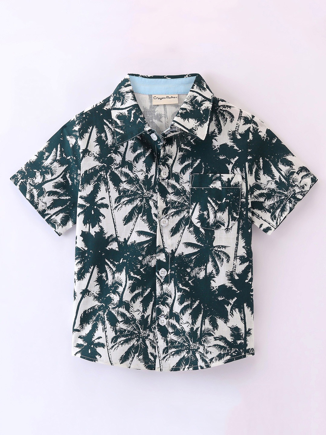 

CrayonFlakes Boys Tropical Printed Short Sleeves Casual Shirt, Off white