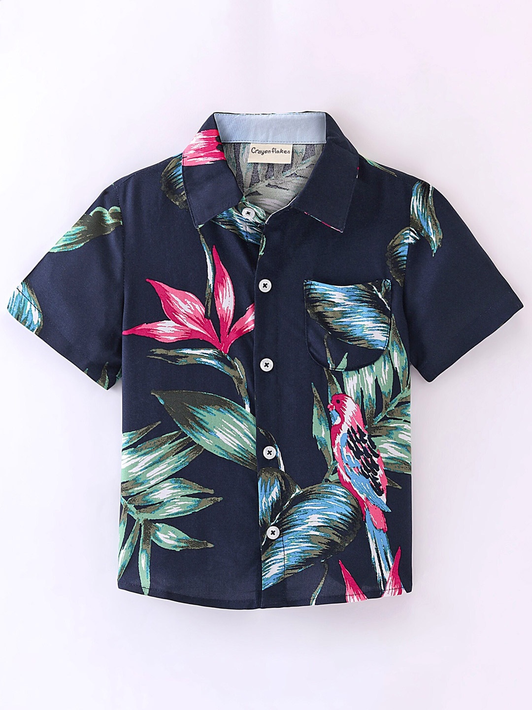 

CrayonFlakes Boys Tropical Printed Casual Shirt, Navy blue