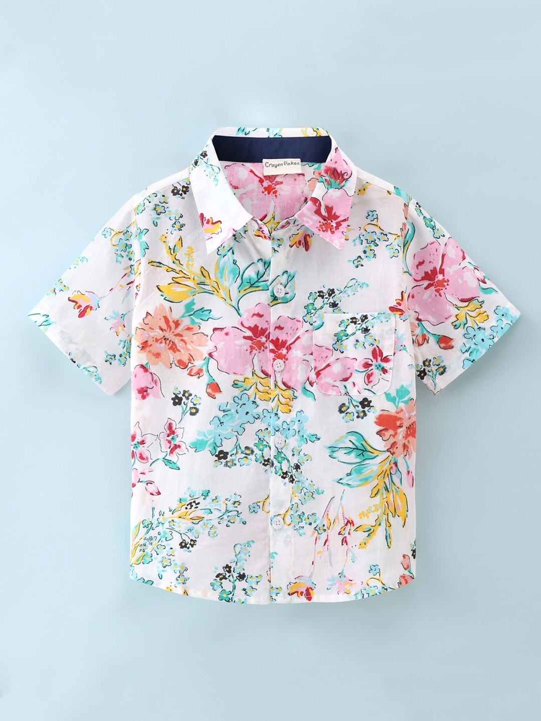 

CrayonFlakes Boys Floral Printed Cotton Casual Shirt, Off white