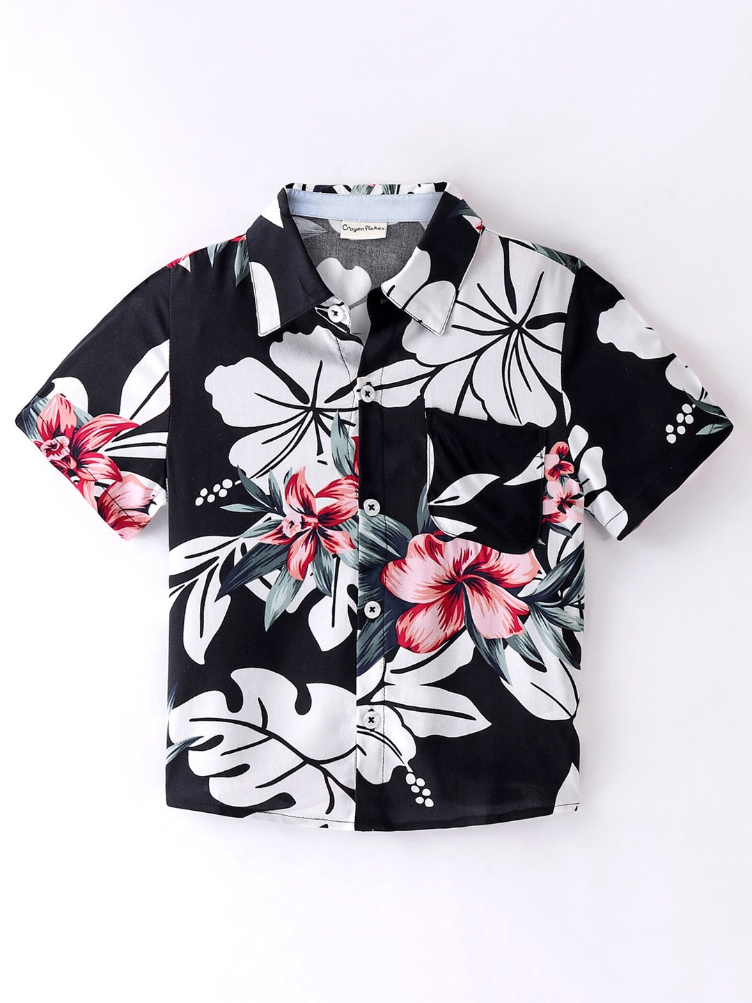 

CrayonFlakes Boys Floral Printed Casual Shirt, Black